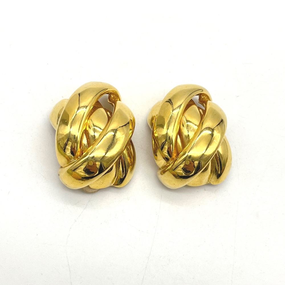 Vintage Gold Tone Chunky Love Knot Clip‎ On Earrings Statement 80s Retro Glam
